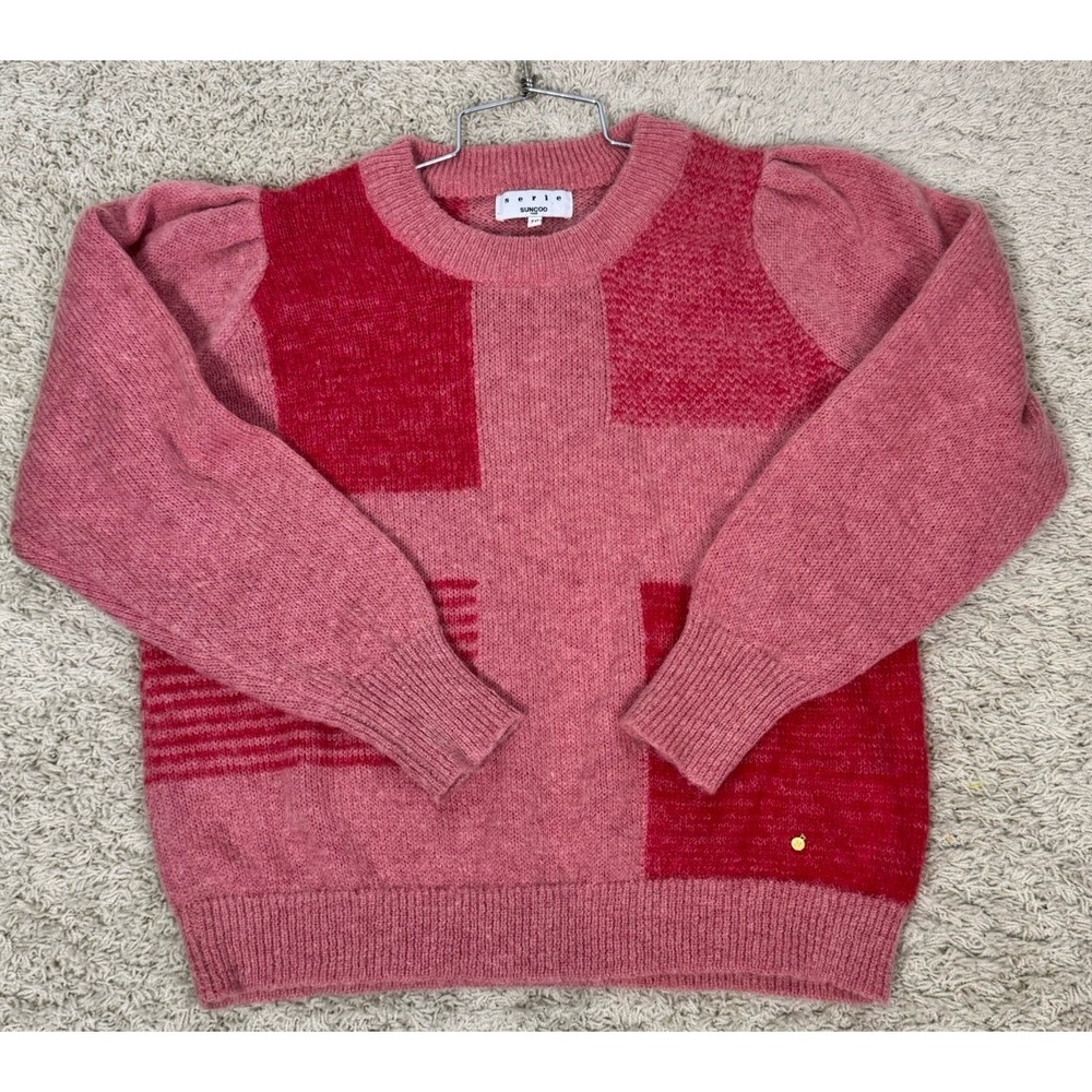 Serie Suncoo Mohair‎ Puff Sleeve Sweater Color block Red Pink Size TO/XS Luxury